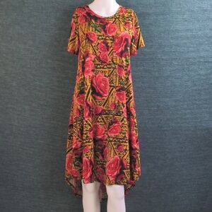 Lula Roe Carly High-Low A Frame Dress Bold And Colorful Roses Pattern